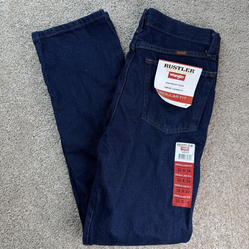 Rustler Jeans Mens 32x34 Dark Wash Blue Denim Regular Straight Casual Pants